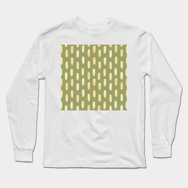 Green Brush Strokes Pattern Long Sleeve T-Shirt by MutchiDesign